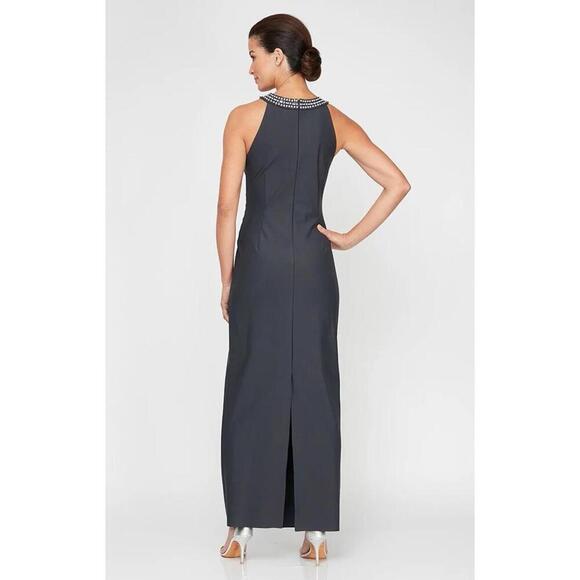 Alex Evenings Dress 8 gray maxi column high neck  formal special occasion - Picture 1 of 9